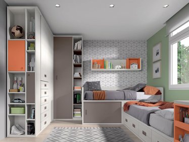 Mueble compacto con dos camas y armarios